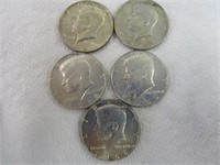 Five Kennedy Halves 40% Silver Halves