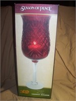 CRACKER BARREL RED GLASS CANDLE HOLDER