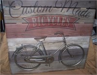 LARGE WALL MOUNT WOOD AND METAL BICYCLE SIGN