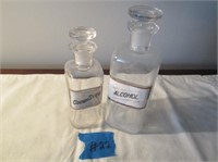 2 Apothecary Glass Alcohol & Cough Syrup Bottle