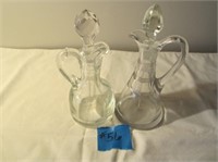 2 Clear Glass Cruets With Glass Stoppers 7.5"