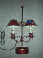 Vintage Red Metal Student Lamp Hand Painted