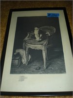 Black & White Print Of Cat In Victorian Chair