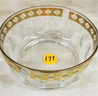 GOLD TRIMMED GLASS BOWL WITH SMALL GREEN DIAMOND