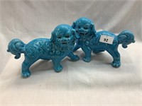 PAIR OF BLUE GLAZED FOO DOGS