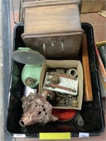 BOX OF ASSORTED INCLUDES LAMP PORT, BELL BOX ETC