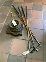 VINTAGE RING TOSS GAME AND VINTAGE GOLF CLUBS