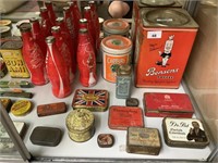 BOX OF ASSORTED VINTAGE TINS AND COCA-COLA