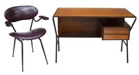 (2) ITALIAN MID-CENTURY MODERN TEAK DESK & CHAIR