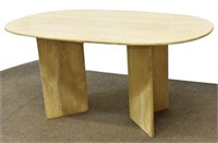 ITALIAN MODERN TRAVERTINE DOUBLE PEDESTAL TABLE