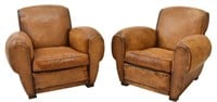 (PAIR) FRENCH LEATHER CLUB CHAIRS