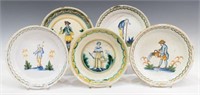 (5) FRENCH FAIENCE HAND-PAINTED PROVINCIAL PLATES