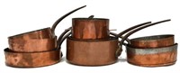 (8) COLLECTION OF FRENCH COPPER KITCHEN PANS POTS