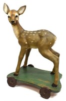 VINTAGE CARVED & PAINTED WOOD DEER FAWN PUSH TOY