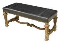 SPANISH LEATHER UPHOLSTERED BENCH, 39"L