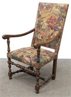 FRENCH LOUIS XIII STYLE WALNUT FAUTEUIL ARMCHAIR