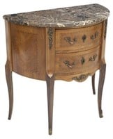 FRENCH LOUIS XV STYLE MARBLE-TOP DEMILUNE COMMODE