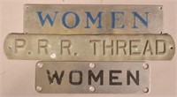 3 Aluminum And Tin Signs- P.R.R. Thread,Men,Women