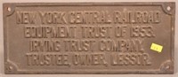 Metal Plaque-“New York Central Railroad Equipment"