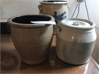 2 Stoneware Crock one with Lid