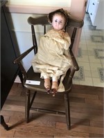 Vintage Painted High chair with Vintage Doll