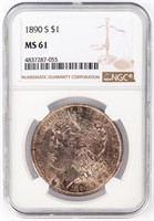 Coin 1890-S Morgan Silver Dollar NGC MS61