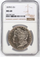 Coin 1878-S Morgan Silver Dollar NGC MS60