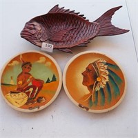 Hand Carved Fish Server & Wooden