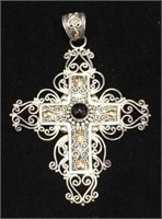 Large Sterling cross pendant with 18k gold accents