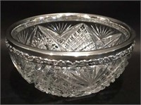 Cut glass bowl with Sterling rim