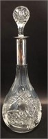Cut glass decanter with 800 coin silver rim