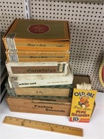 Lot of Cigar boxes including old pipe cleaners.