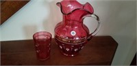 Blown glass pitcher & tumbler - hand painted
