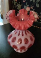 Cranberry cut through case glass vase