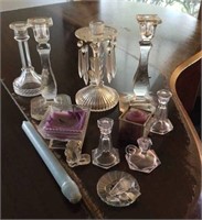 Glass candlesticks, various shapes and sizes