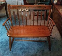 Wood bench with stencil back, 34" wide, 32" tall