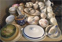 Painted Porcelain, plates, cups, saucers, celery