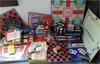 Board games and playing cards, poker chips, dice