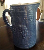 Uhl Pottery crock pitcher, blue with grape design