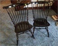 Black lacquer curved back chairs with stenciling