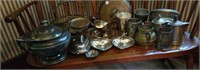 Silver plate serving items, trays, casseroles