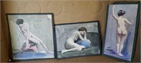 Nude water color paintings (3 in lot)