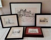 Prints, 5 in lot, some are New Castle buildings