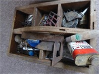 Wood tote w/ contents