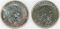 Coin 2 Canadian 5 Dollar Silver .999 Coins