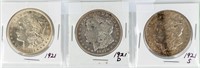 Coin 3 Morgan Silver Dollars 1921-P,D & S
