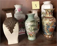 3 - LOT OF 6 VASES;WHITE, GREEN, RED/GOLD