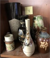 4 -  LOT OF 6 VASES, INCLUDING TALL BLACK VASE