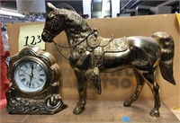 123 - BRASS HORSE AND CLOCK