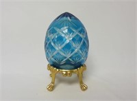 Bohemian Blue Cut to Clear Crystal Hollow Egg